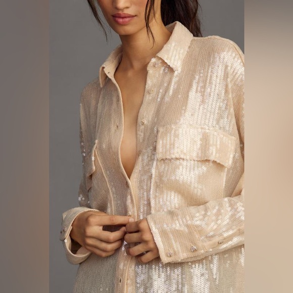 JUST IN! NWT Pilcro | Anthropologie Sequin Blouse, Size Medium - Picture 2 of 6